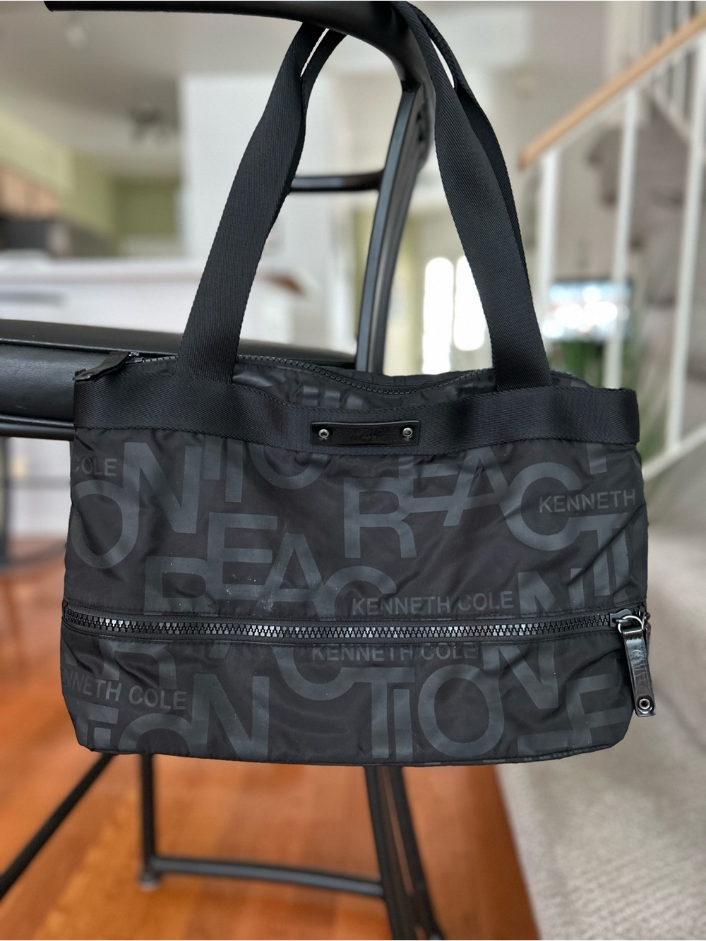 Kenneth Cole Black Duffel Tote with Logo Print